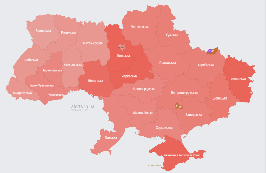 Повітряна тривога Волинь 13 грудня 2024 року