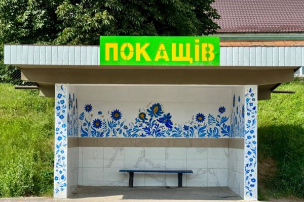 У селі на Волині на зупинці замайоріли синьо-жовті квіти 